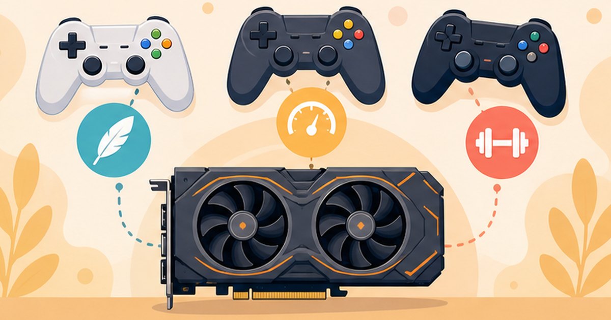 ゲームの重さ別に必要なグラボ性能が変わるイメージ