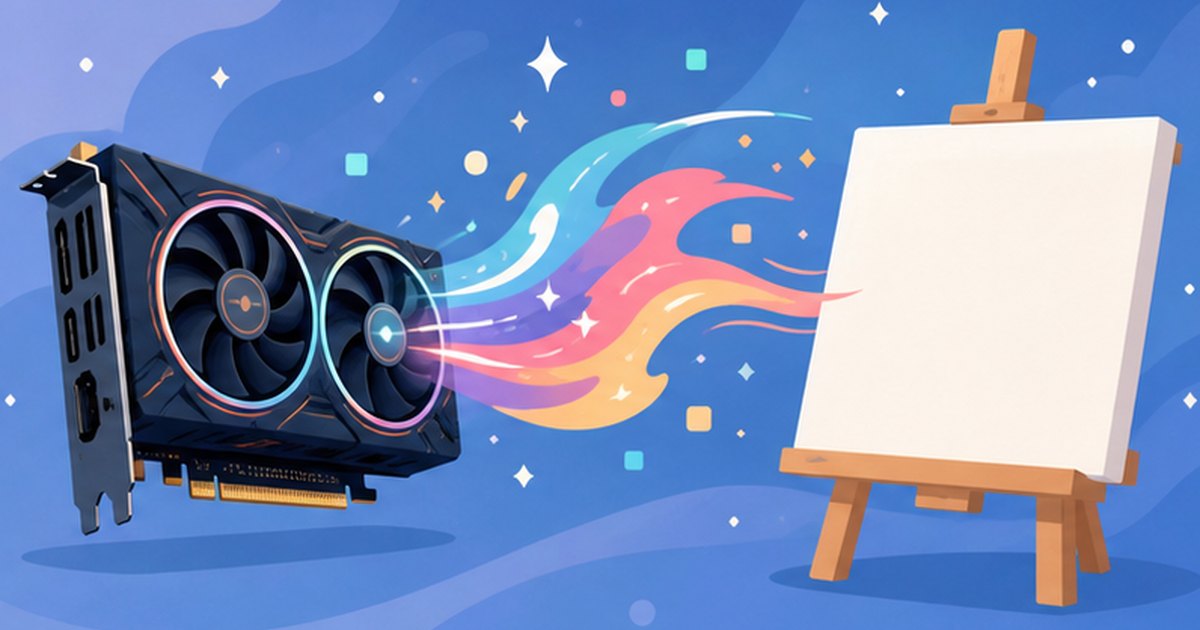 グラフィックボードからAIイラストが生み出されるイメージ