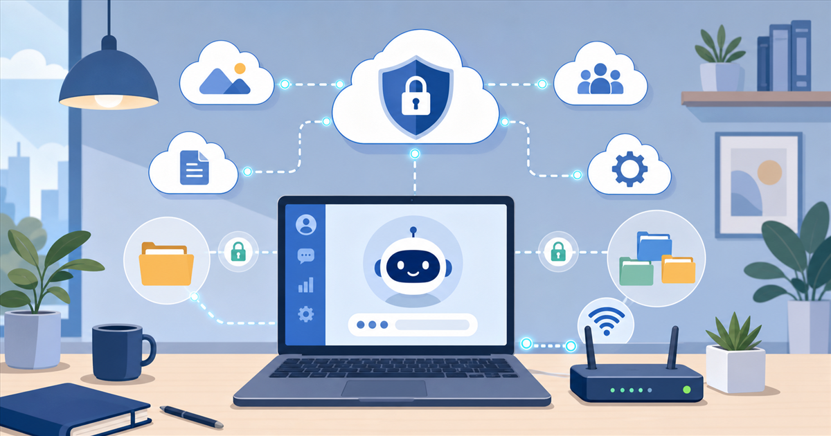 AIエージェントを使うパソコンとネット接続のイメージ