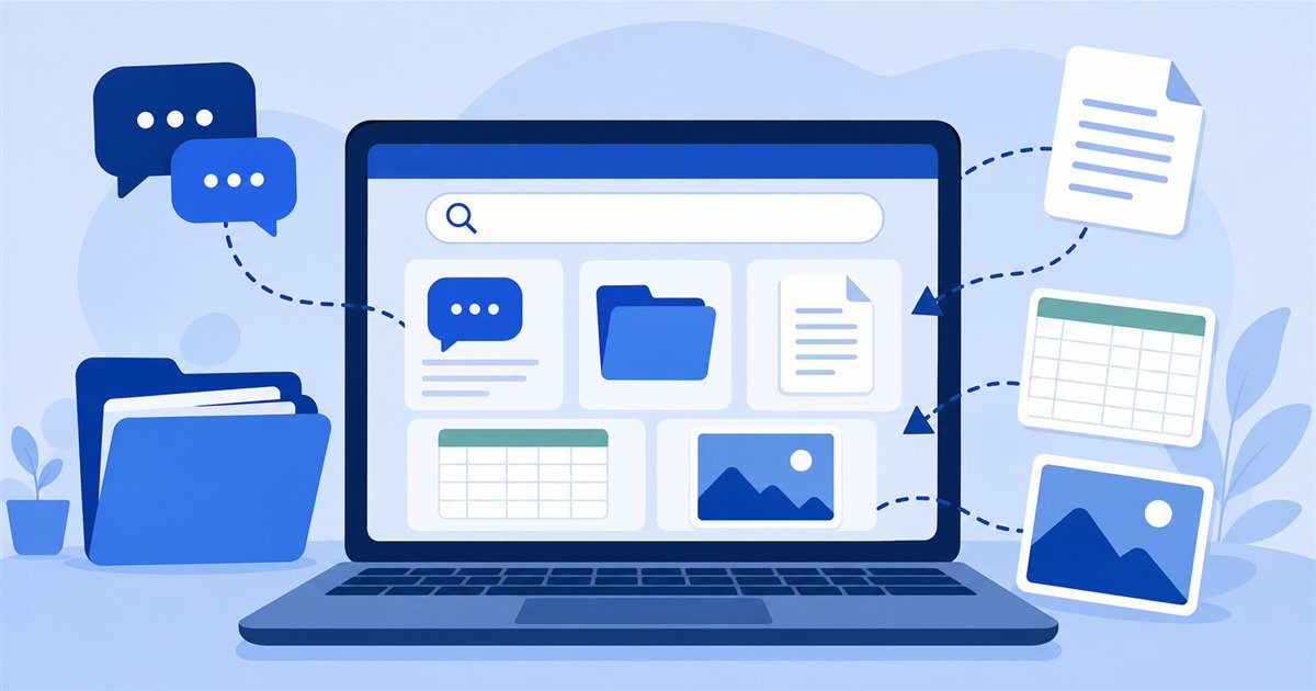 ChatGPT内の会話やファイルを検索して整理するイメージ