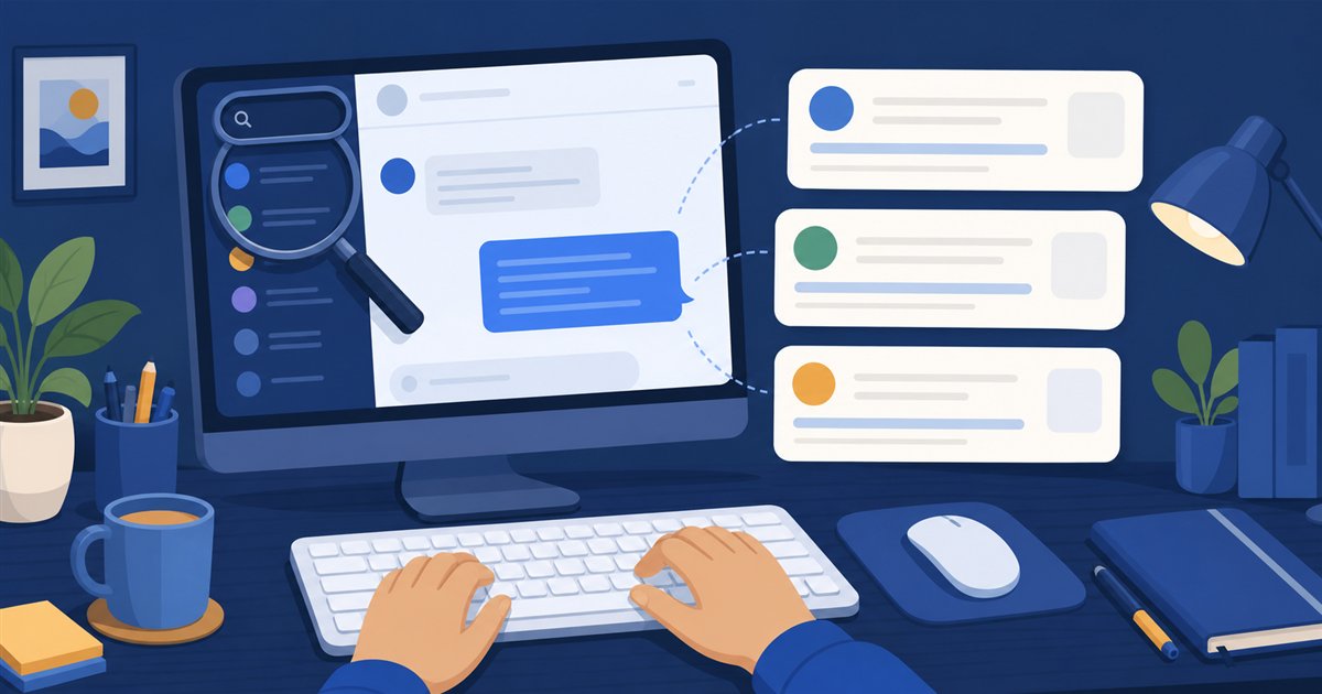 パソコンで過去のChatGPT会話をキーワード検索するイメージ