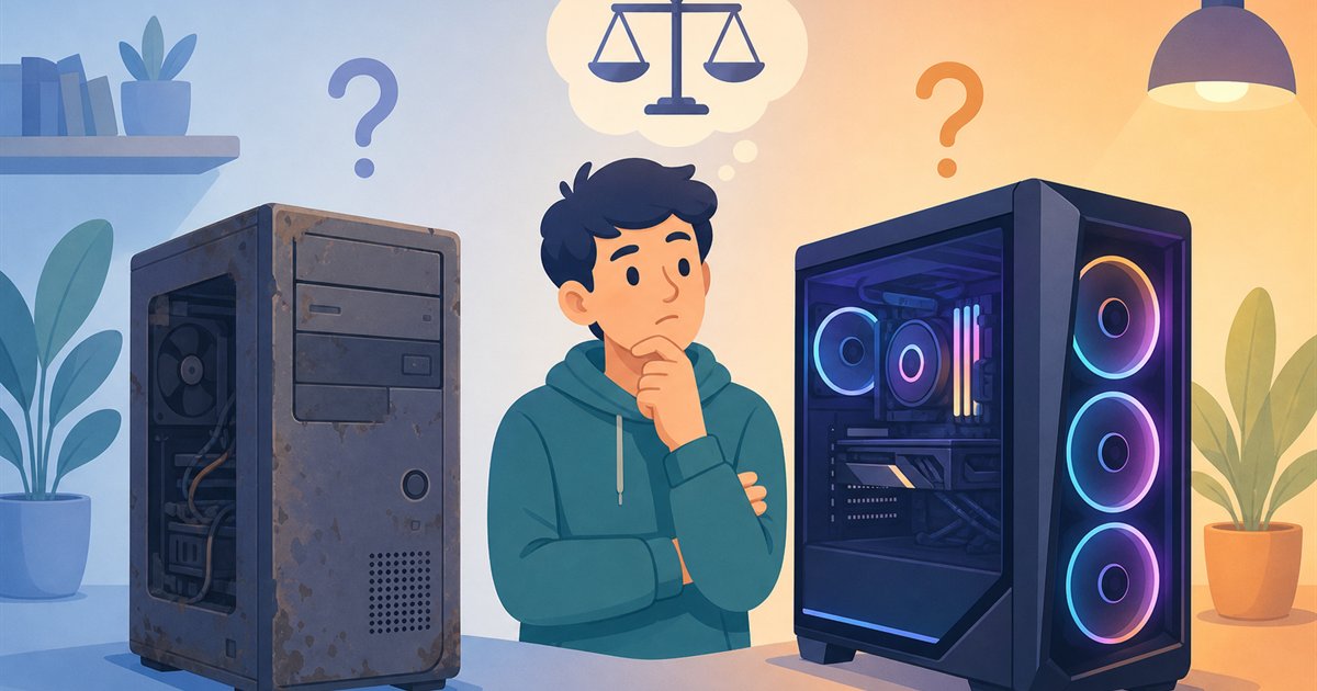 中古ゲーミングPCと新品PCのどちらを選ぶか迷っている人のイメージ