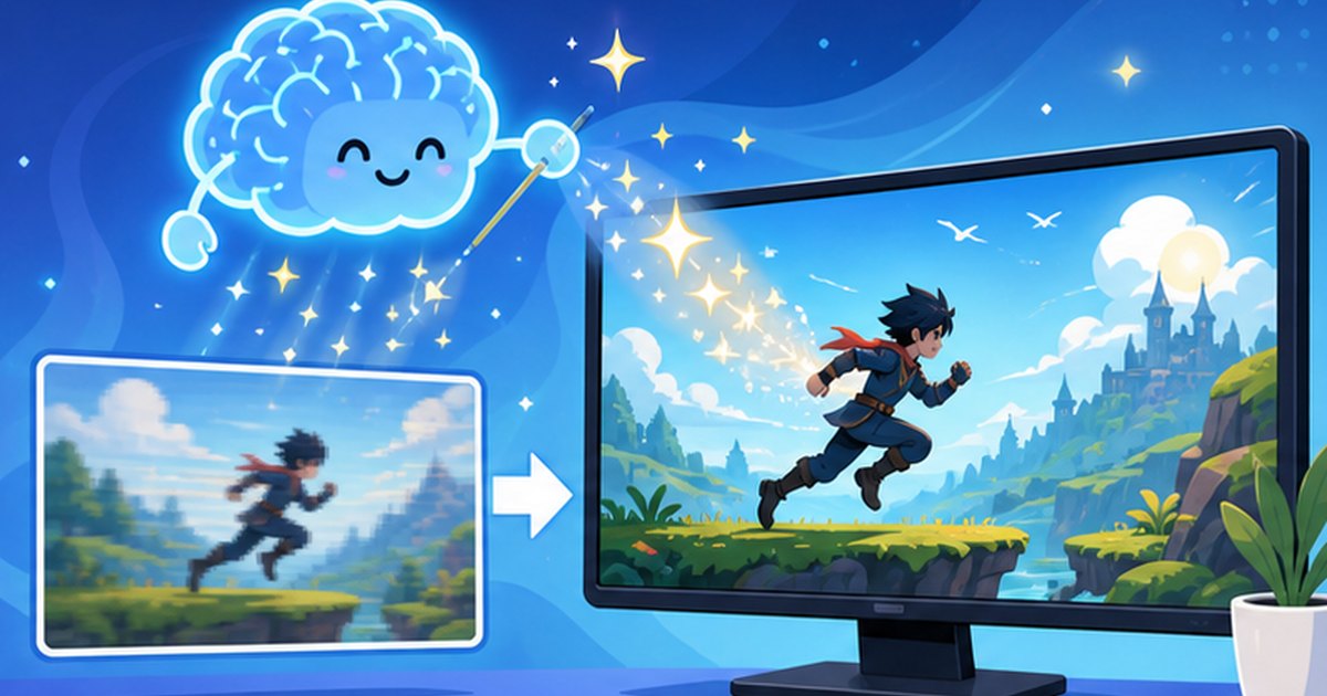 AIがゲーム画面を美しく滑らかにするDLSSのイメージイラスト
