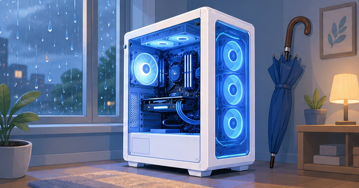 雨宿りをイメージしたディープブルーLEDのゲーミングPC