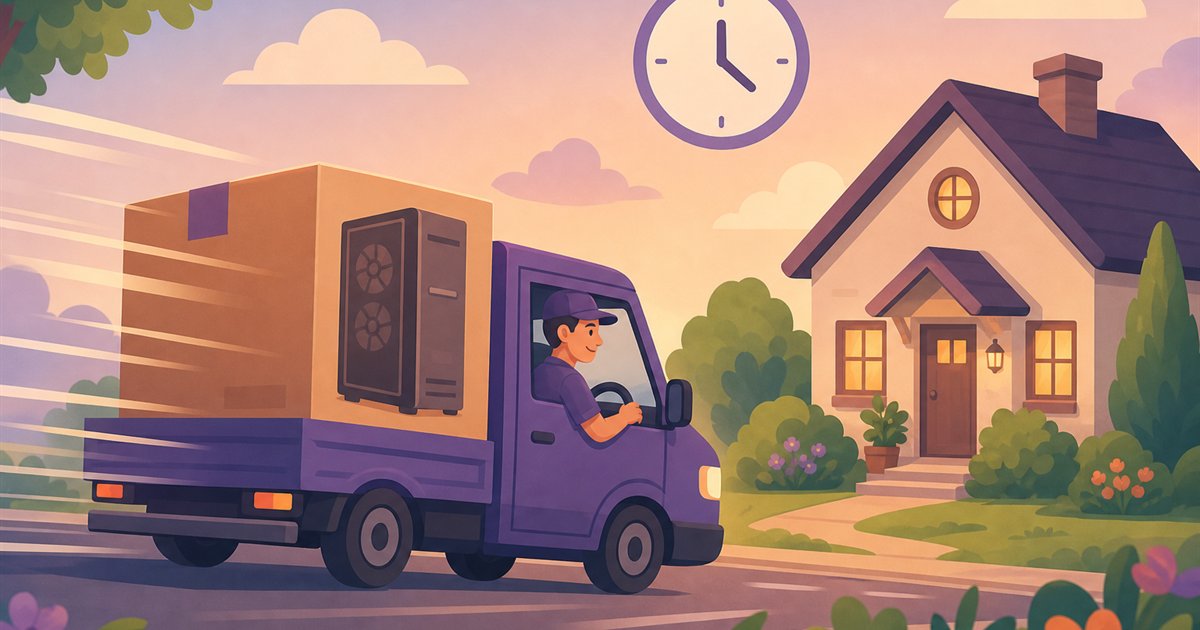 ドスパラの最短翌日出荷のスピード感を表す配送トラックのイメージ