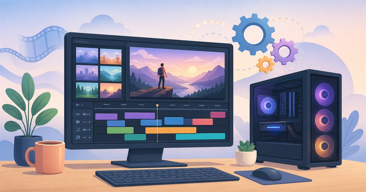 4K動画のタイムラインを編集するパソコンのイメージ