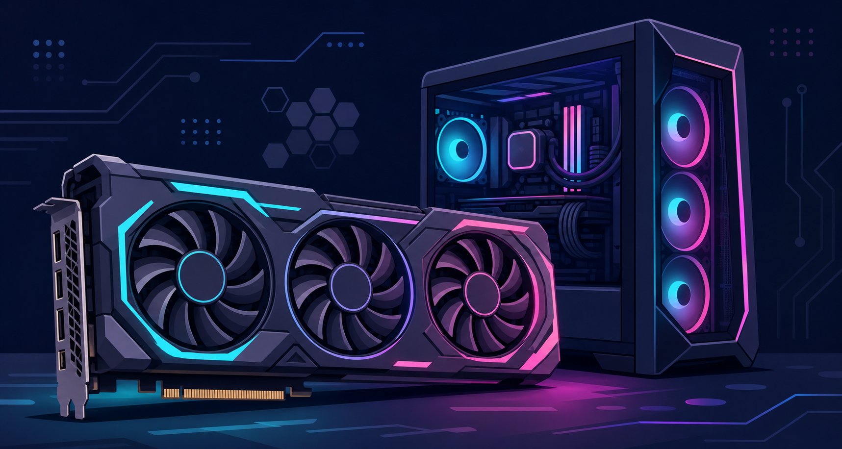 RTX 5070のグラフィックボードをイメージしたイラスト