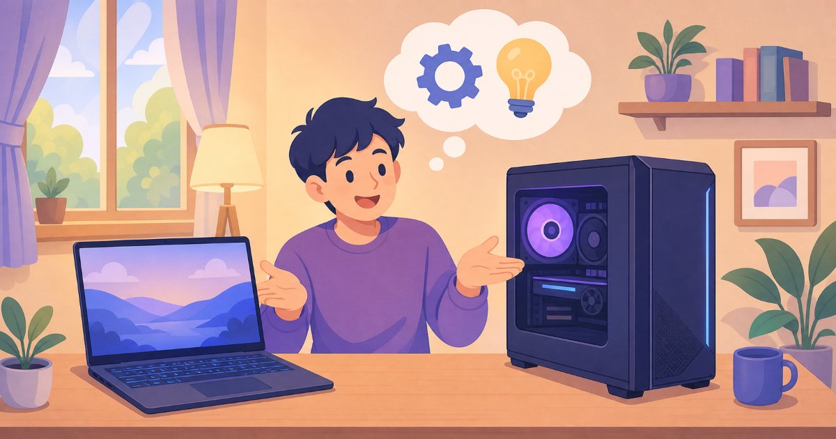 自分に合うゲーミングPCのパーツを選ぶイメージイラスト