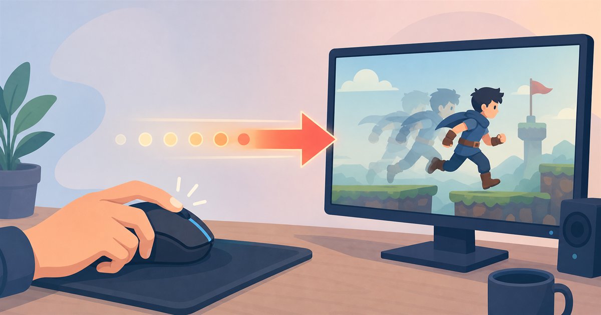 マウス操作から画面反映までの入力遅延をあらわしたイメージイラスト