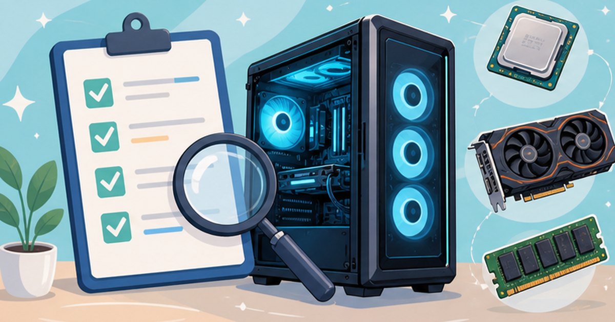 ゲーミングPCの動作環境をチェックリストで確認するイメージイラスト