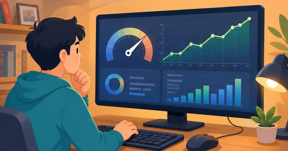 fpsの数値を確認して改善を考えるユーザーのイメージイラスト