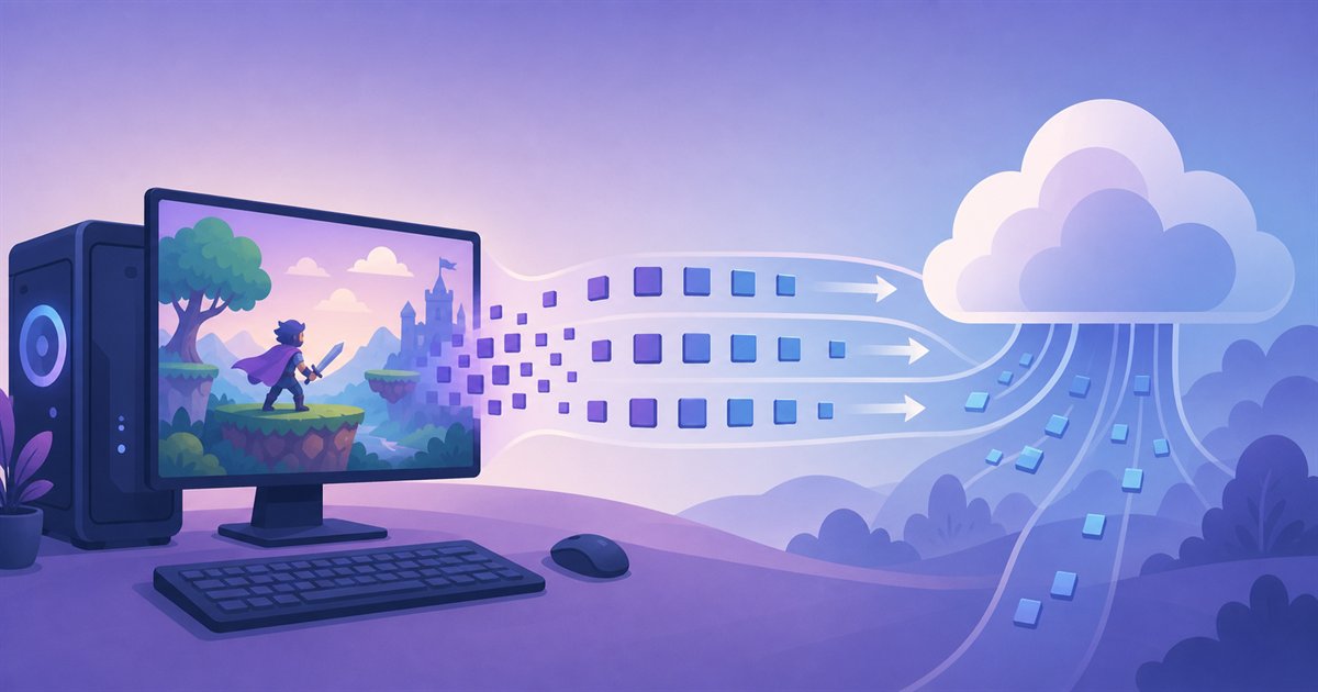ゲーム映像を配信用データに変換して送り出すエンコードのイメージ