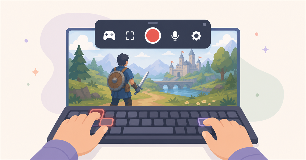 Windows標準のゲームバーをショートカットで呼び出して録画するイメージ