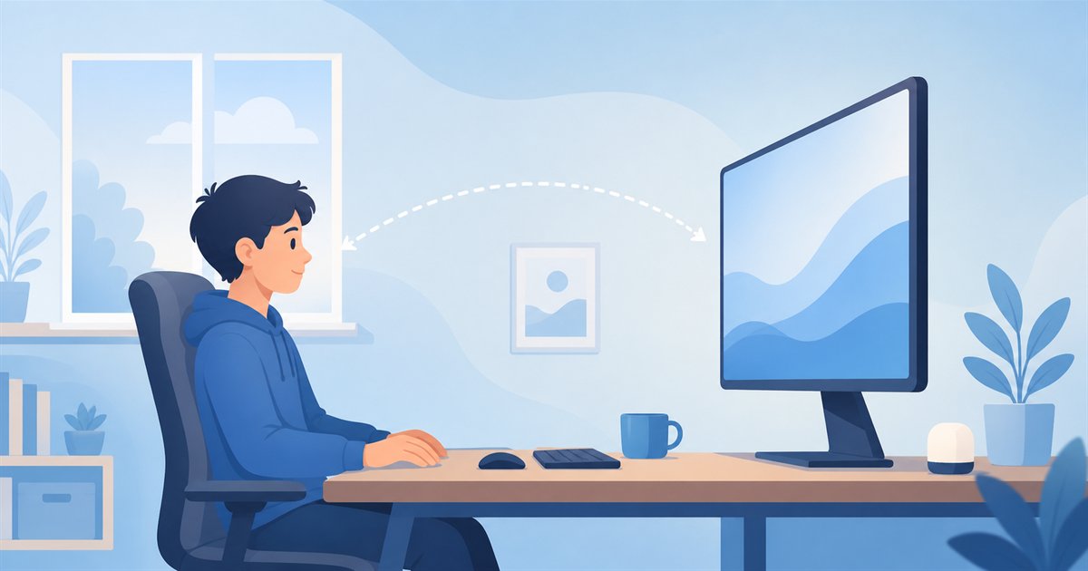 机に座った人とモニターの適切な視聴距離をあらわすイラスト