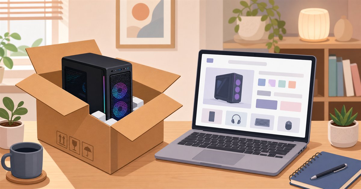 Amazonでのオンライン購入と配送のイメージ