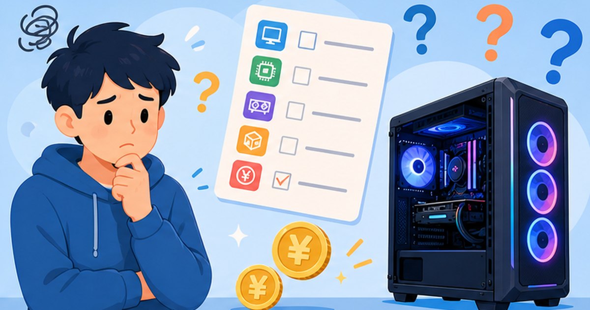 ゲーミングPC購入前に目的と予算で迷う人のイメージ