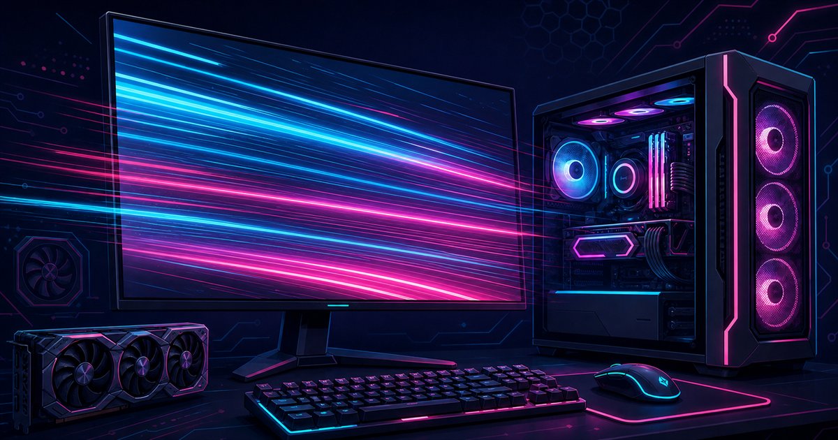 モニターのリフレッシュレートとPC性能の釣り合いを表すイメージイラスト