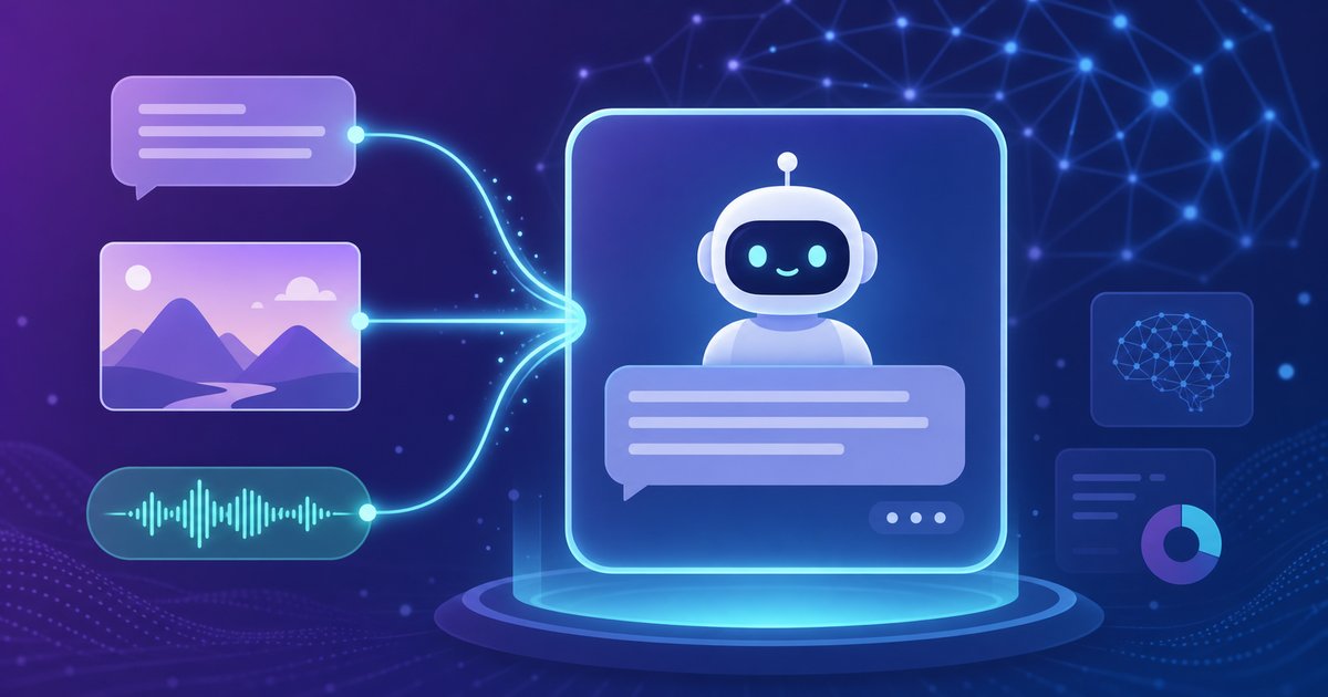 文章・画像・音声をまとめて扱えるAIアシスタントのイメージ
