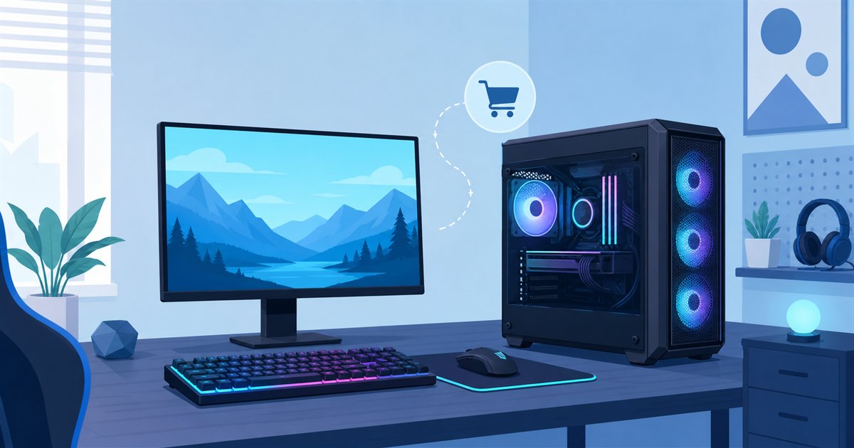 早見表で選んだGPU搭載のゲーミングPCを選ぶイメージイラスト
