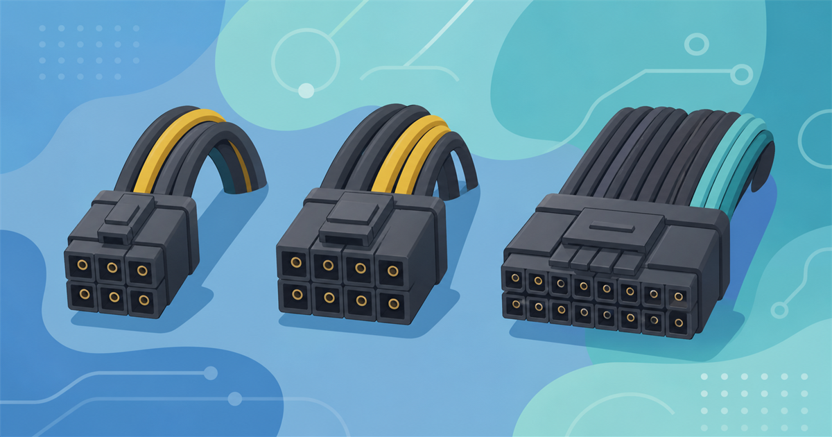 6pin・8pin・12VHPWRなど補助電源コネクタの種類を並べたイメージ