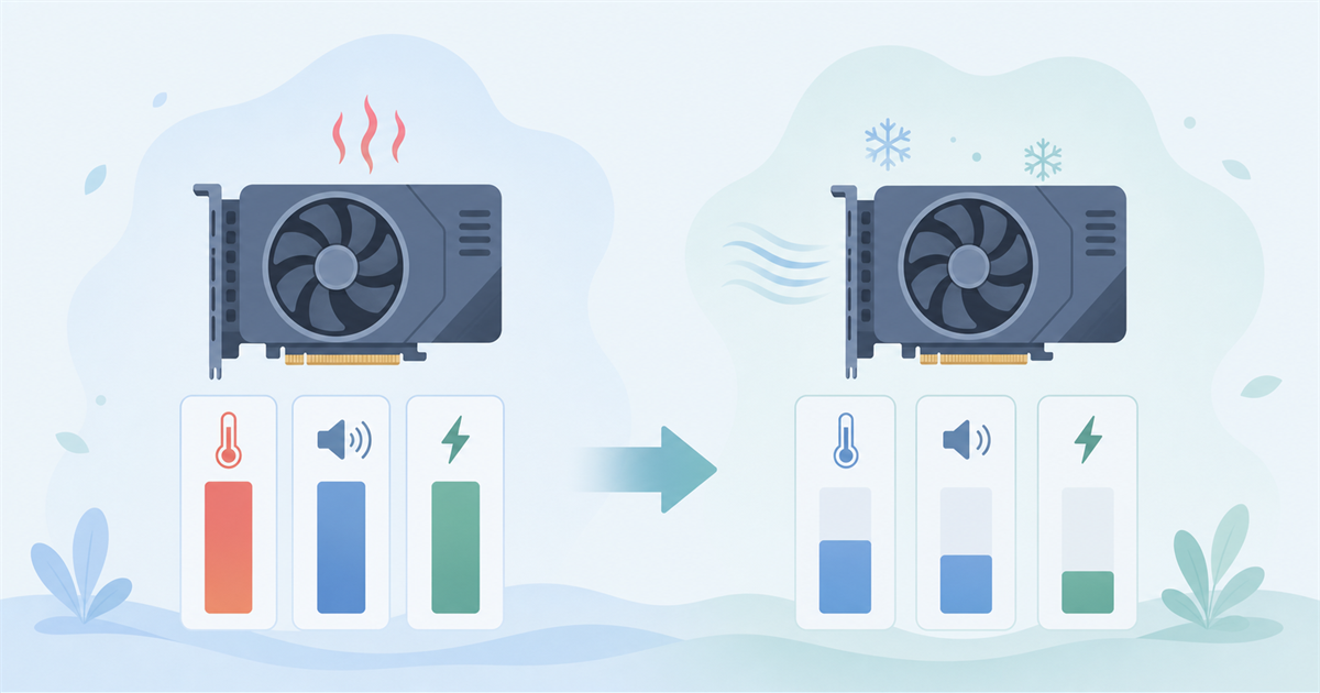 温度・騒音・消費電力が下がる様子を比較したイラスト