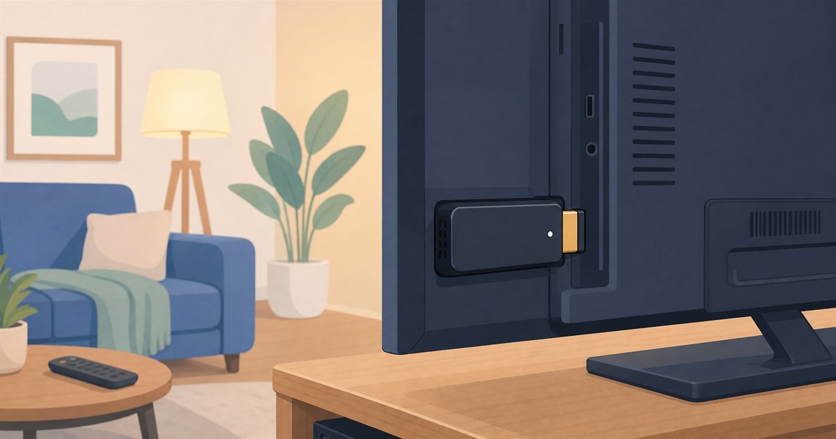 テレビのHDMI端子に挿したスティックPCのイメージ