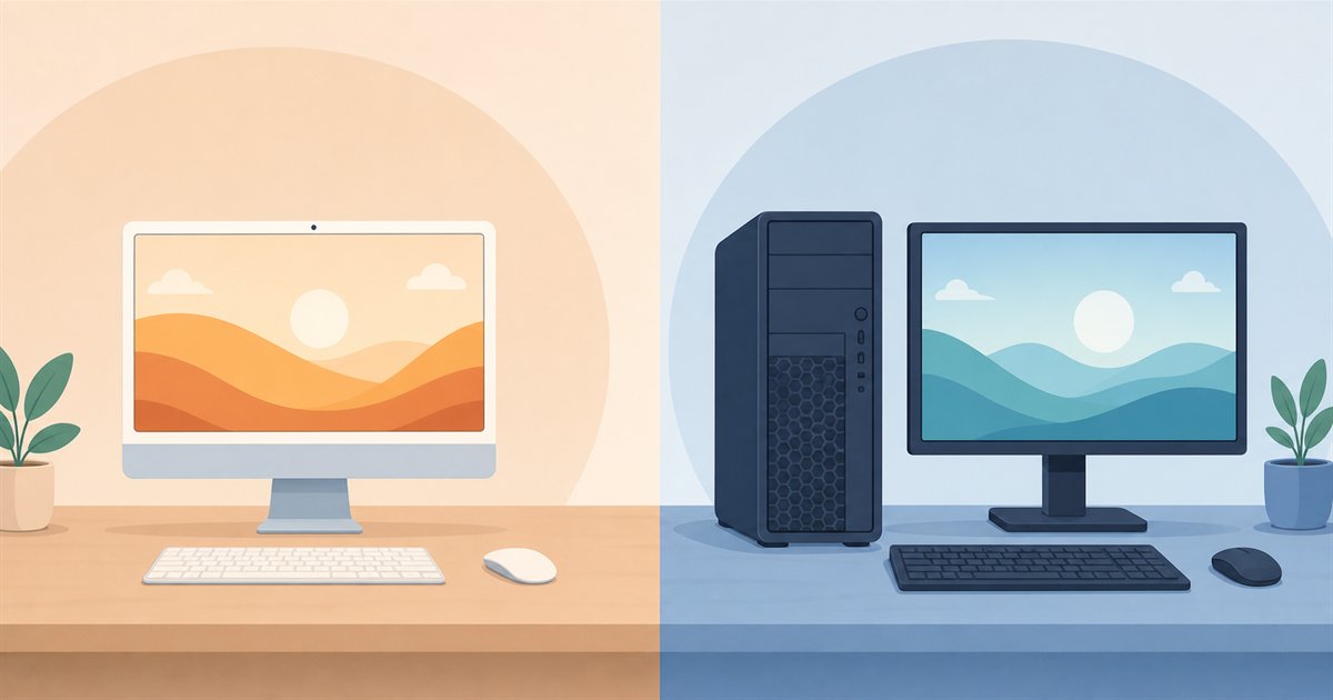 一体型PCとタワー型+モニターを比較するイメージ