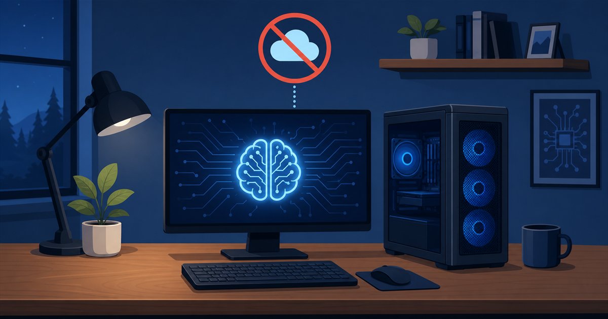 クラウドから切り離され、PC内でAIが動いているイメージ