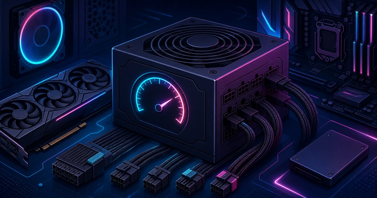 ゲーミングPCの電源ユニットと必要ワット数の目安を表すイメージ