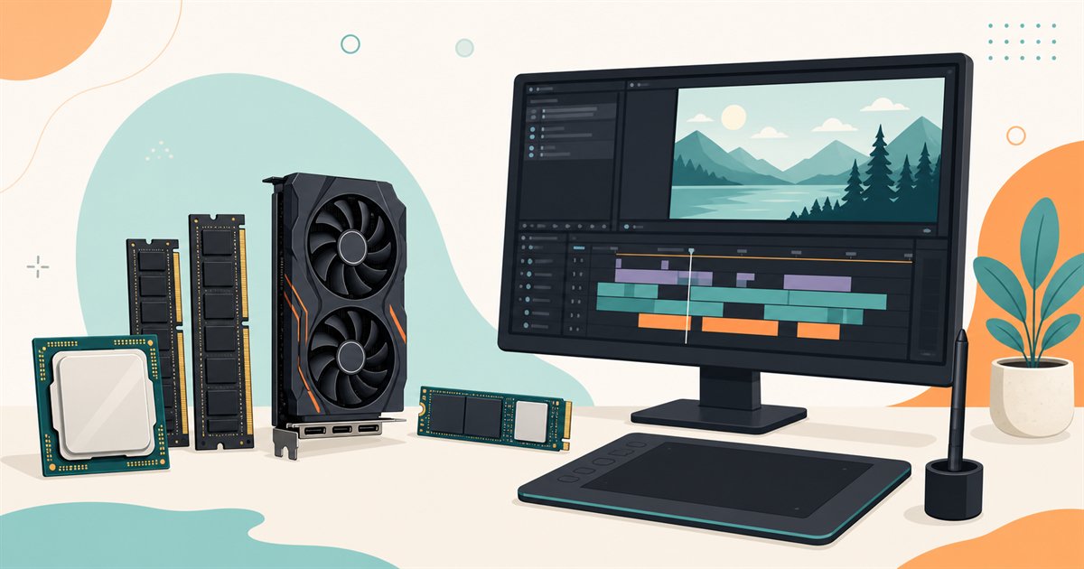 動画編集PCのパーツ別の目安を表したイメージ