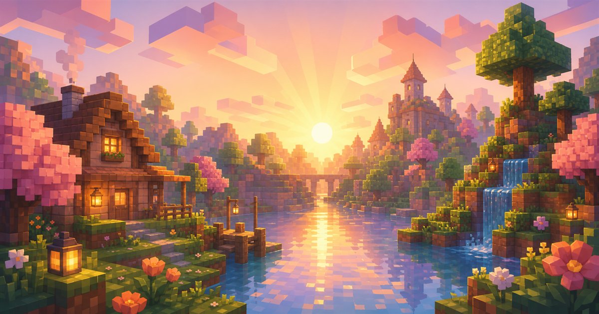 統合版の公式影Vibrant Visualsで美しく輝く世界のイメージ