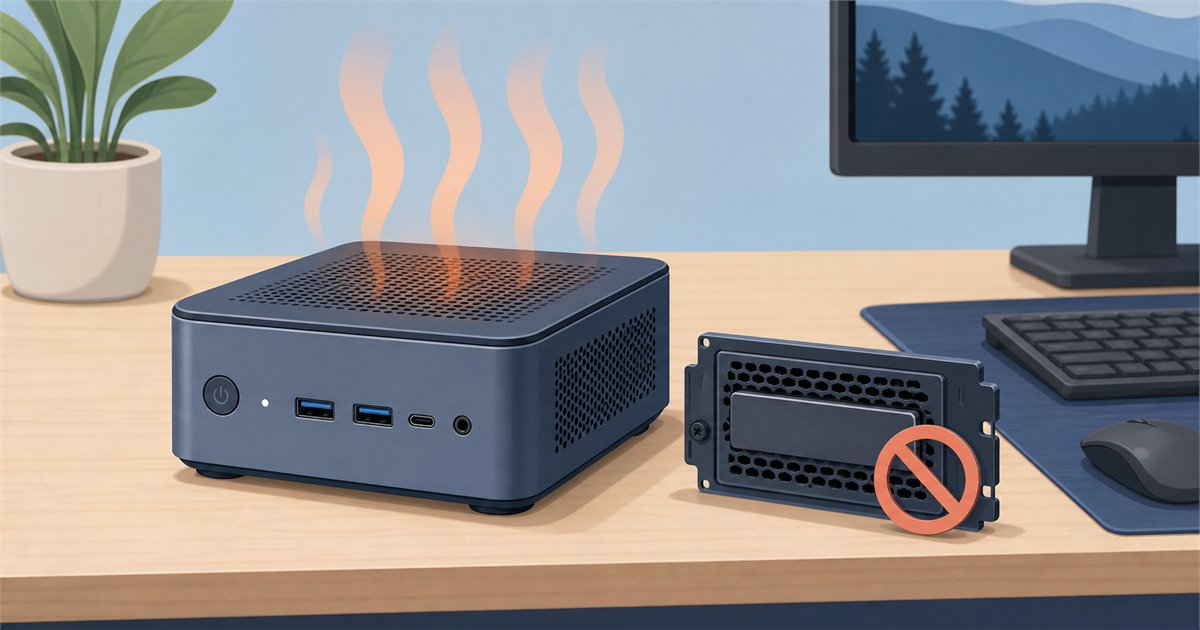 冷却の余裕の少なさと拡張性の限界を表したミニPCのイラスト