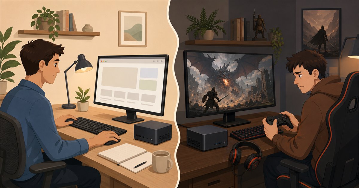 事務用途とゲーム用途での向き不向きを表したイラスト