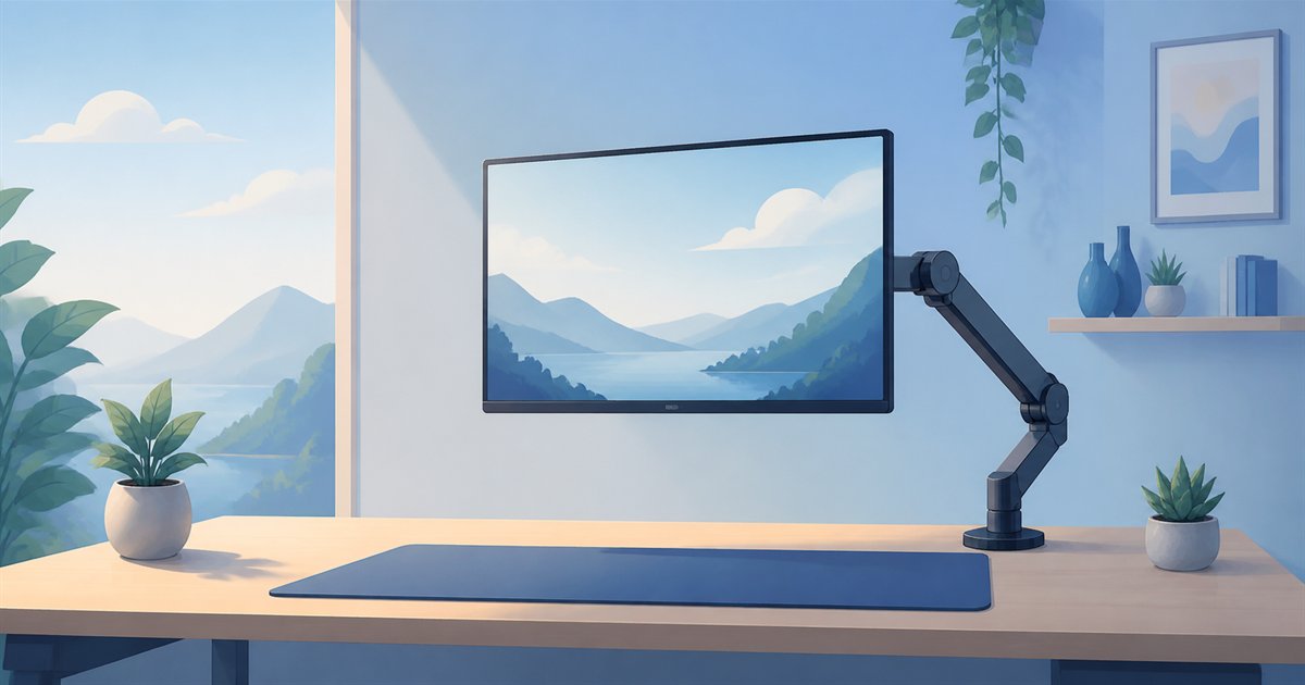 アームでデスクが広く使えるイメージ