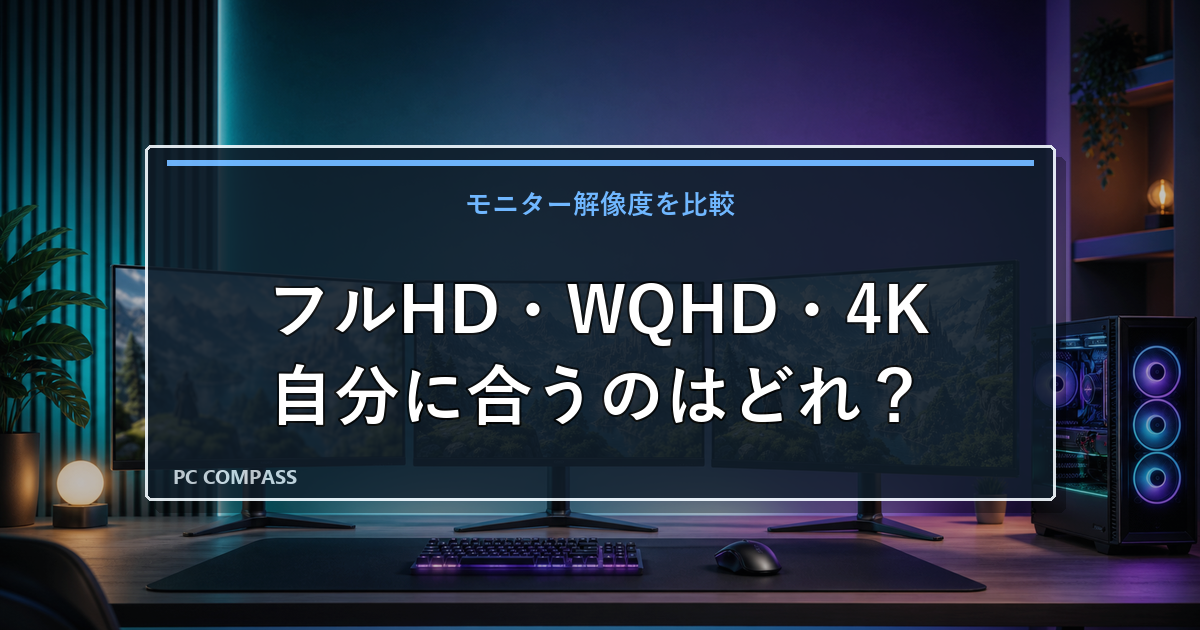 モニター解像度の違いを解説|フルHD・WQHD・4Kはどれを選ぶべき?のアイキャッチ画像