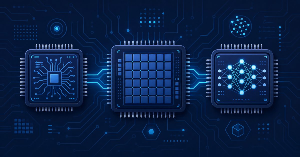 CPU・GPU・NPUの3つのチップが並ぶイメージ