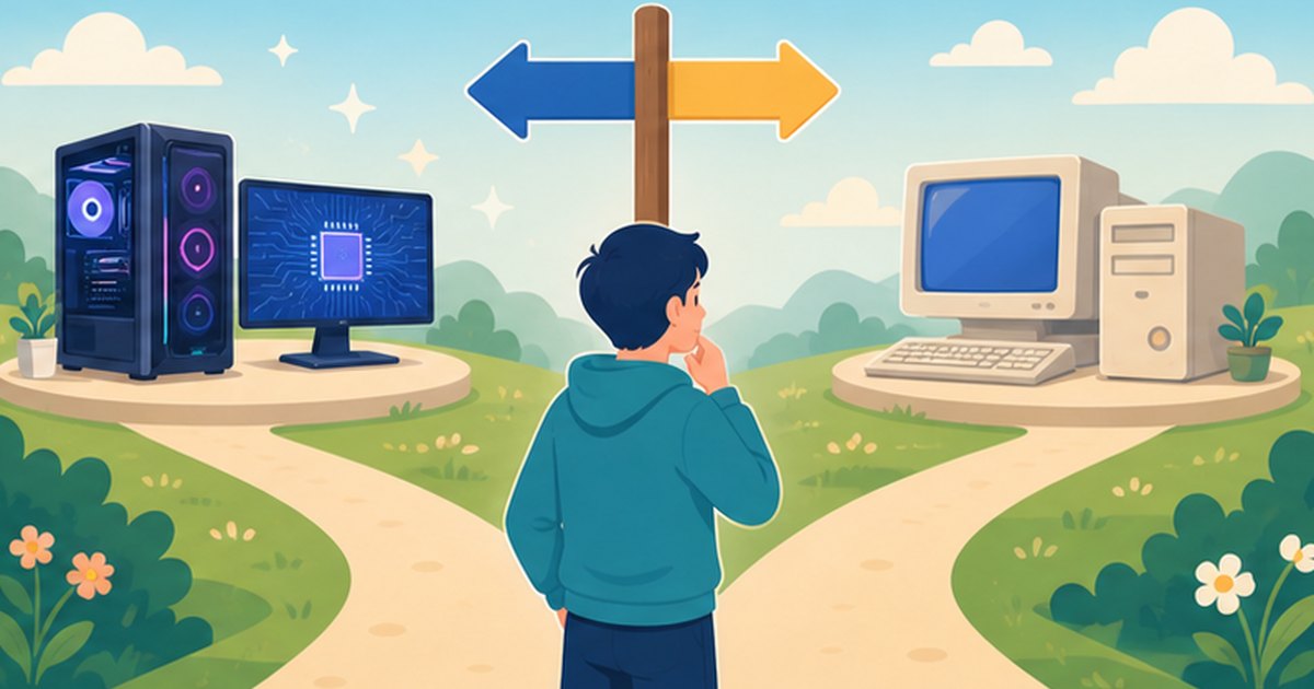 NPU搭載PCが必要かどうか考える人のイメージイラスト