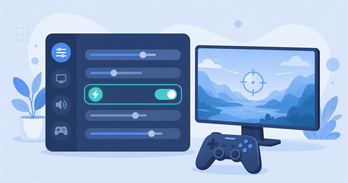 ゲーム内の設定画面で低遅延機能をオンにする様子のイラスト