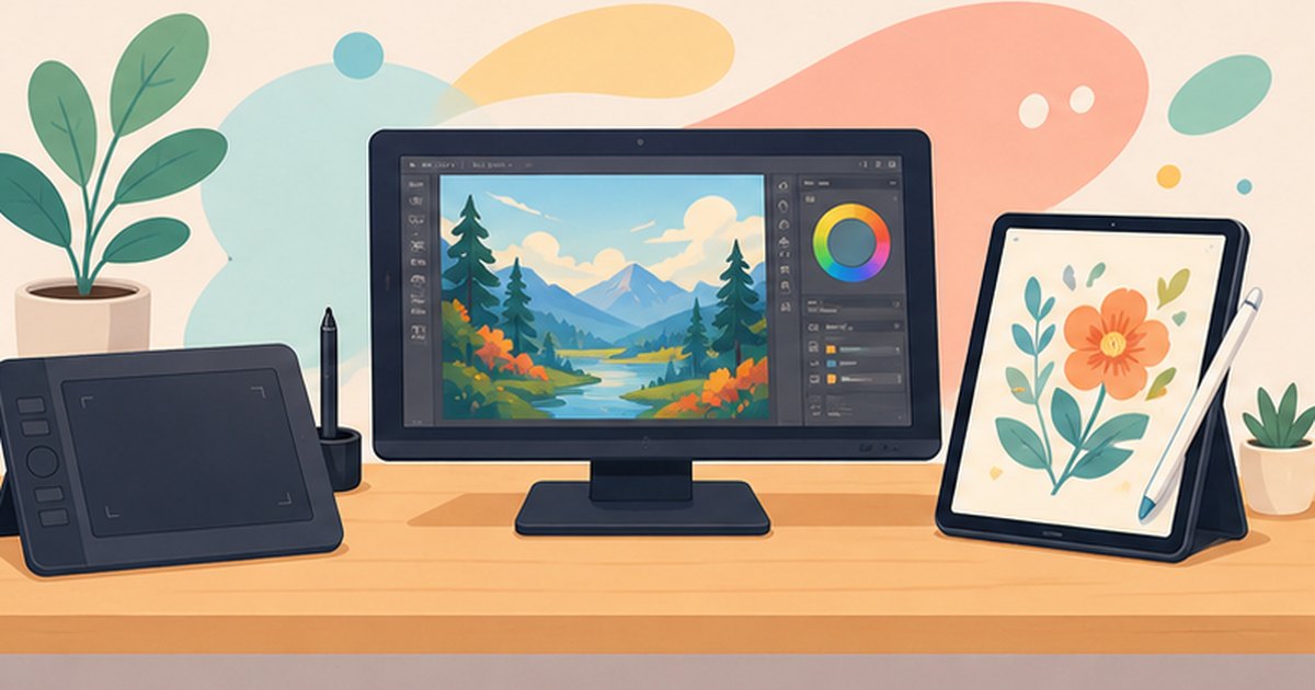 板タブ・液タブ・iPadなどお絵かき機材の違いを比べるイメージ