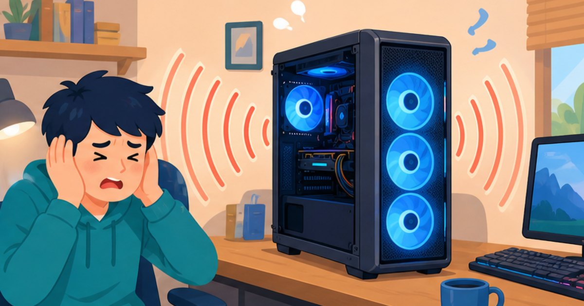 ファンの音が大きくなったゲーミングPCと音に悩む人のイメージ