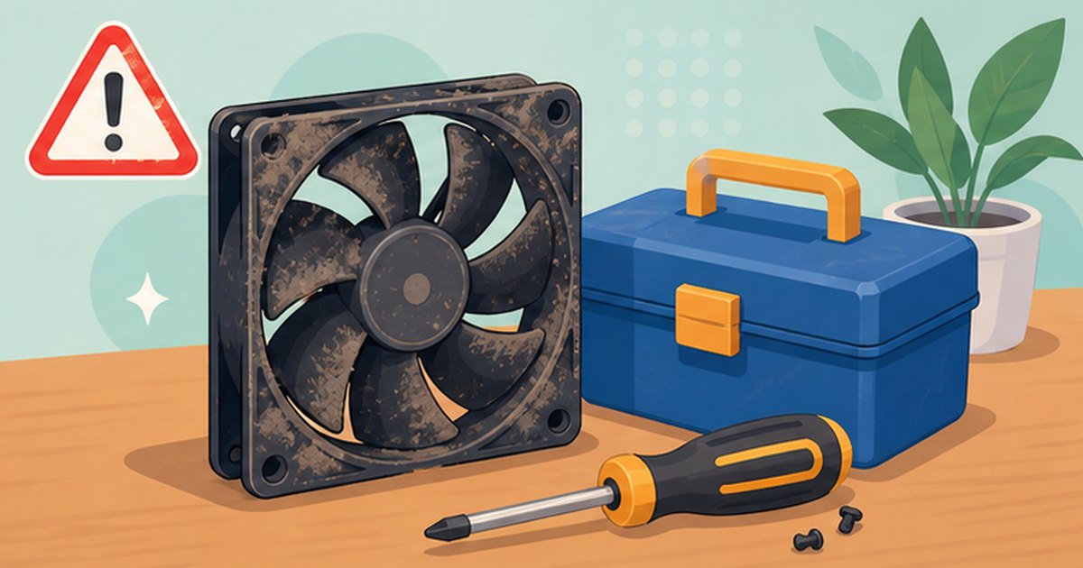 劣化したPCファンと修理道具のイメージ