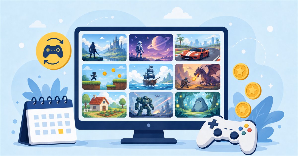 PC Game Passの月額サブスクで多くのゲームが遊び放題になるイメージ