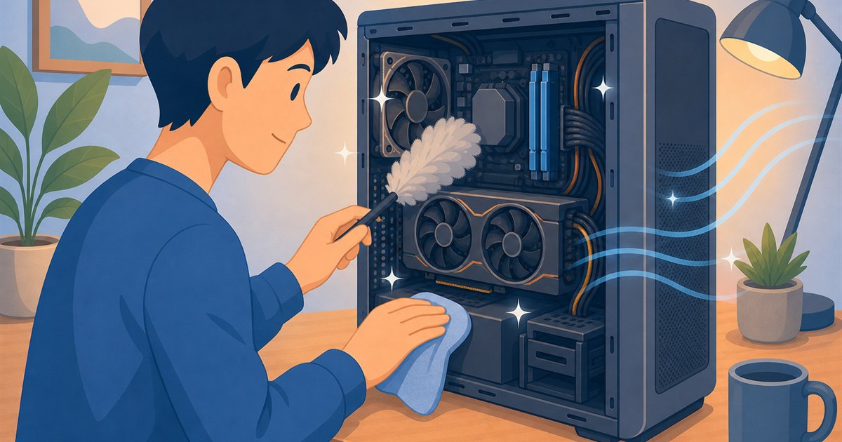 掃除やメンテナンスでパソコンの寿命を延ばすイメージイラスト