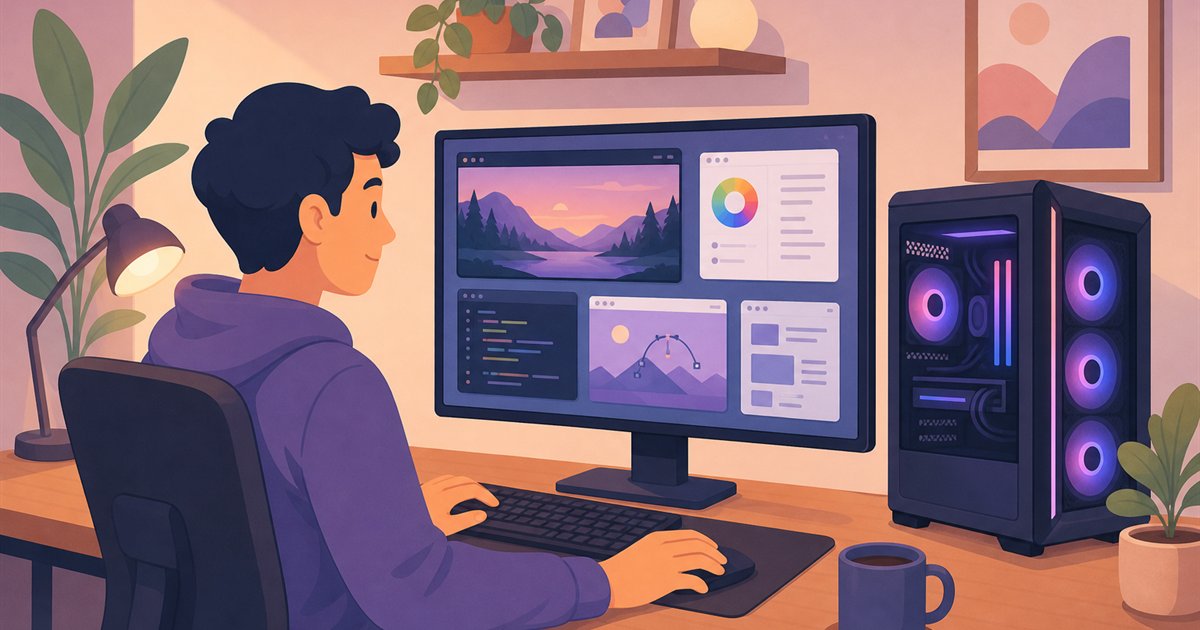 16GBメモリのパソコンで快適に作業している人のイメージ