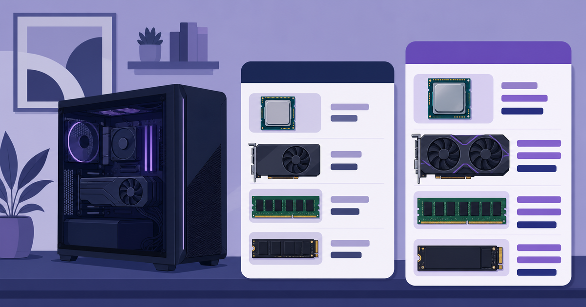 最低・推奨スペックを見比べるゲーミングPCのイメージ