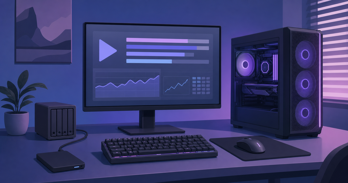 無料ベンチマークを実行するPCデスクのイメージ