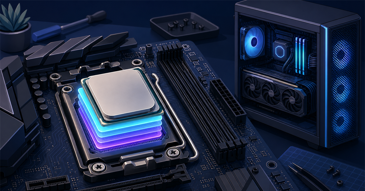 Ryzen CPUとAM5対応マザーボードをイメージしたイラスト