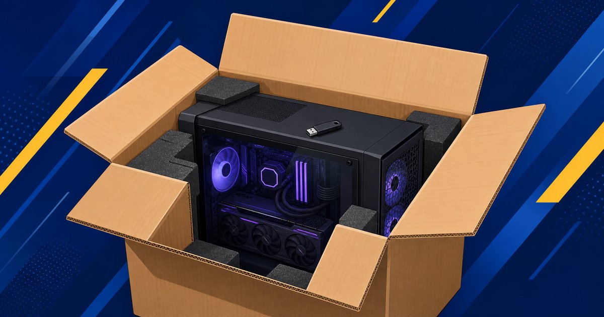 購入したPCにUSBメモリが同梱されて届くイメージ