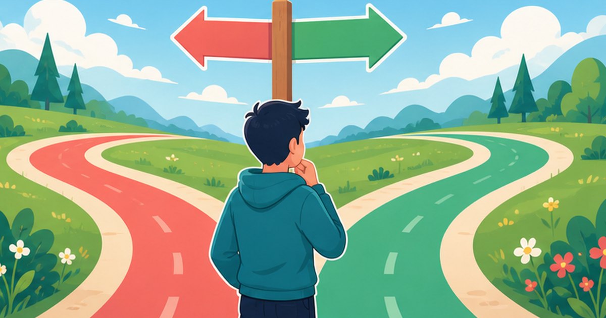 RadeonとGeForceのどちらを選ぶか分かれ道で迷う人のイメージイラスト