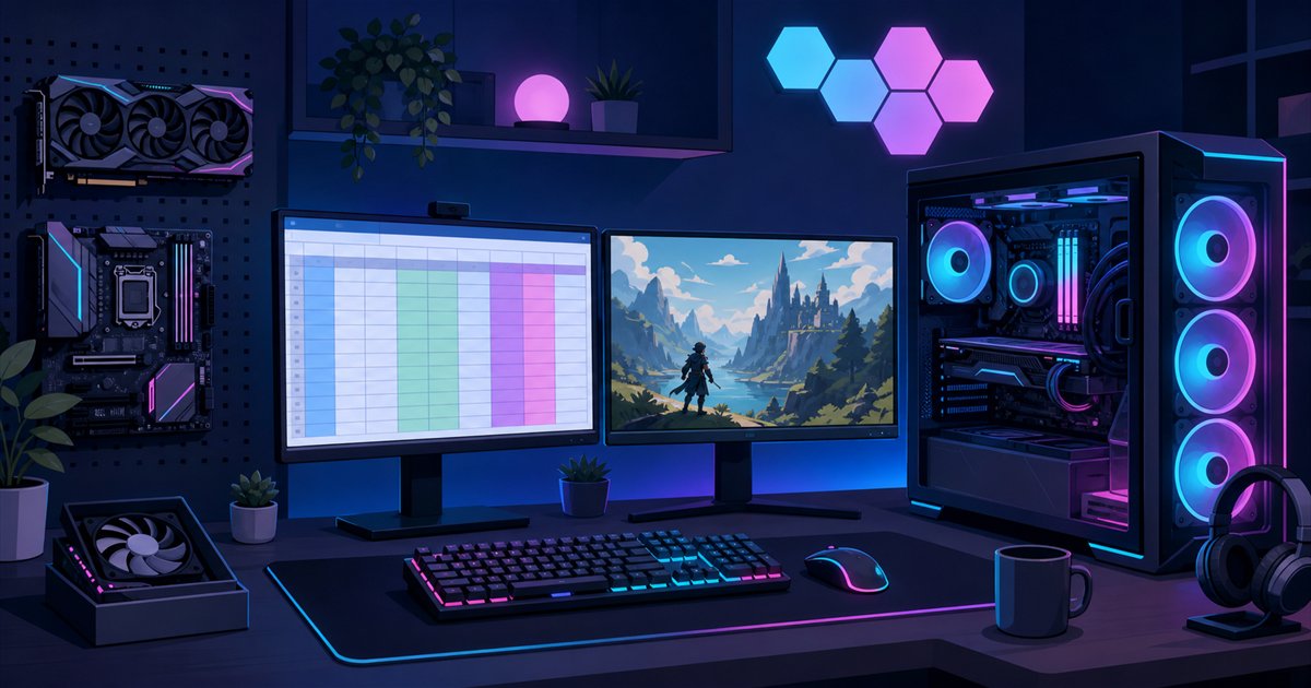 仕事とゲームを1台のゲーミングPCで兼用する在宅ワークデスクのイメージ